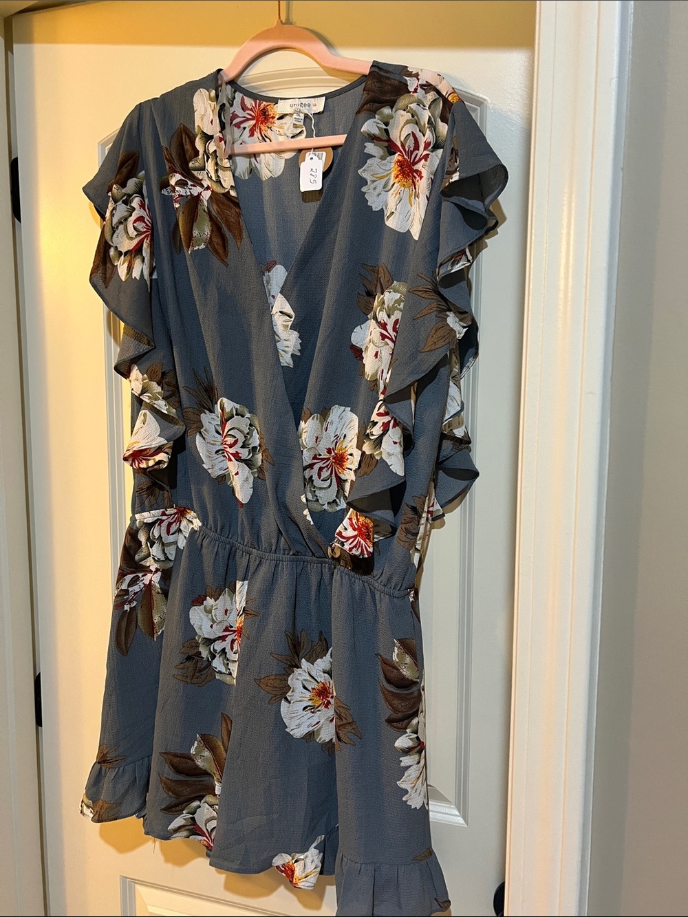Umgee Slate Blue Floral Ruffle Romper